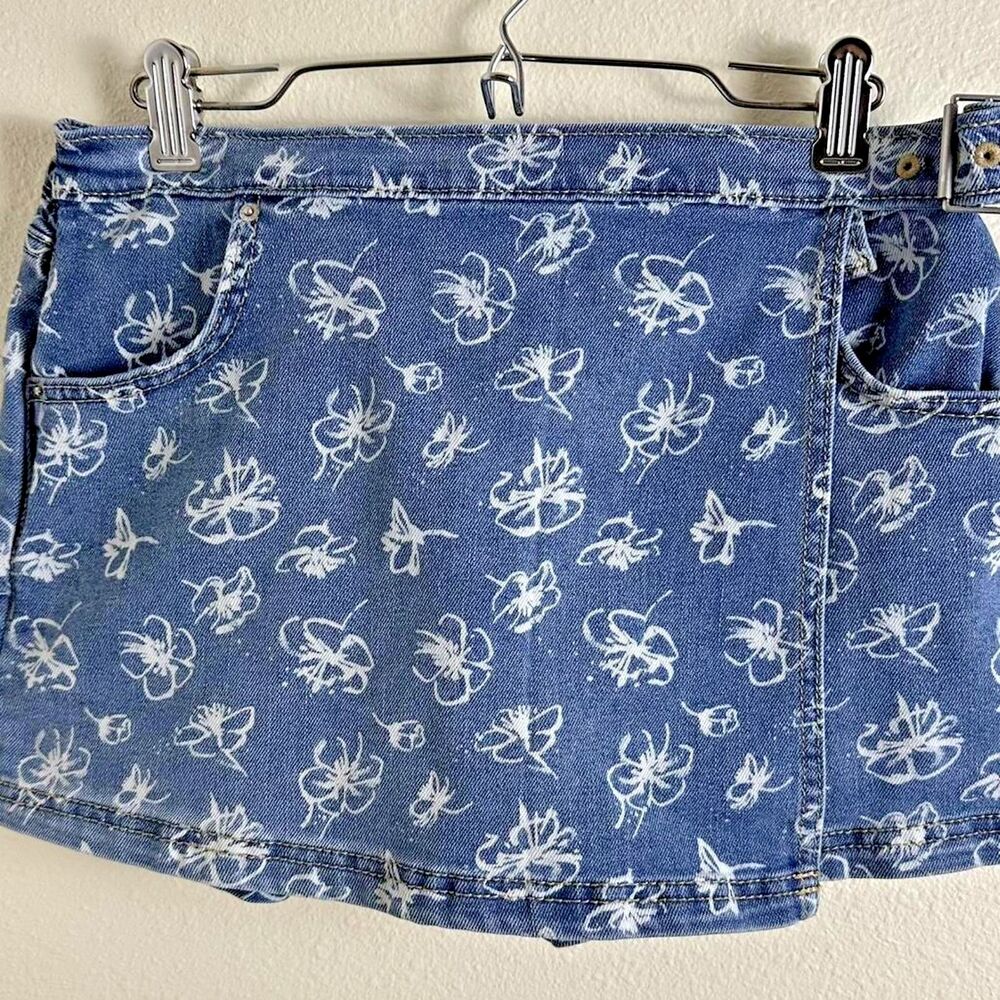 Levi's Signature Denim Floral Skort Girl's Size 16 Blue Jean Y2K Flower Print